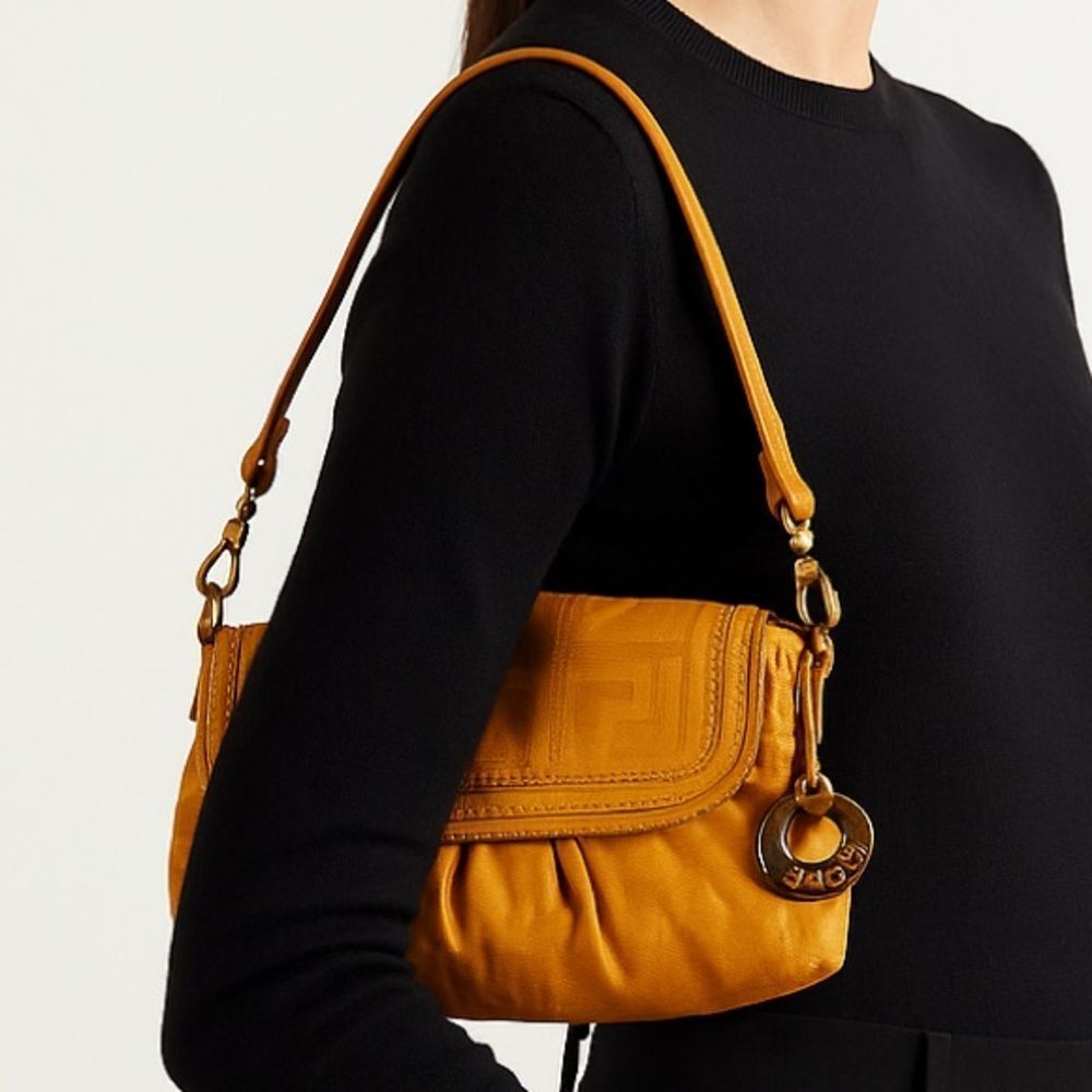 FENDI Chef Small Orange Perforated FF Zucca Calfskin Shoulder Bag